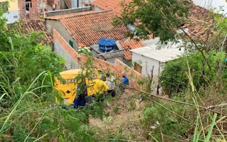 Carro dos Correios desce barranco e atinge muro de casa em Jaguaquara