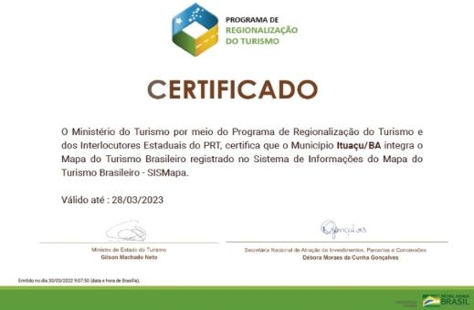 Ituaçu é reconhecido pelo Ministério do Turismo para fazer parte do Mapa do Turismo Brasileiro