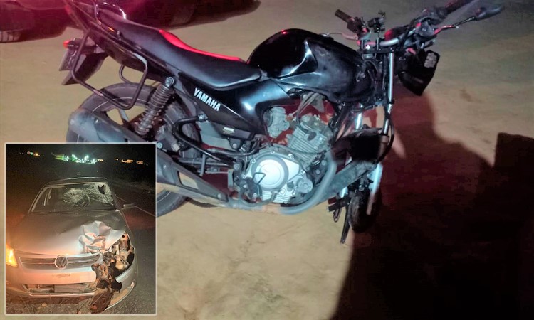 Colisão entre moto e carro deixa motociclista ferido na BA-262, entre Anagé e Conquista