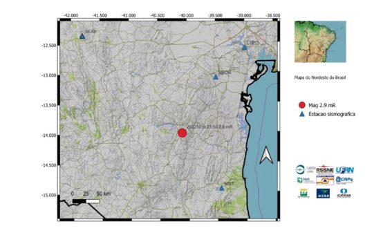 Tremor de terra de 2.9 de magnitude foi registrado em Jequié