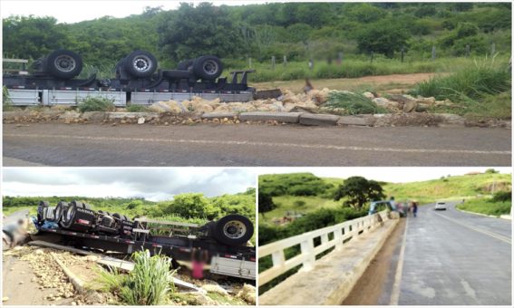 Carreta com carga de batatinhas tomba na região da Chapada Diamantina