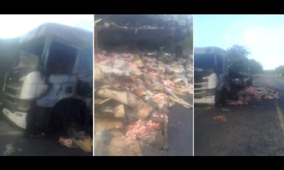 Caminhão carregado de calabresas pega fogo na região da Chapada Diamantina