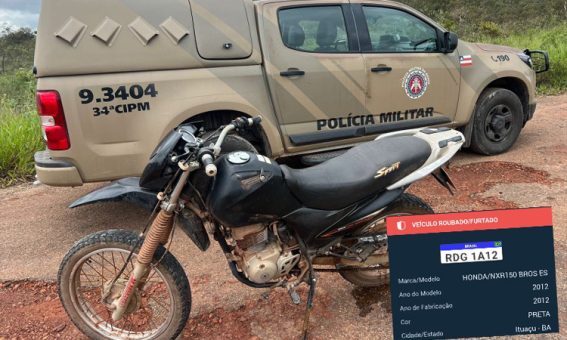 Motocicleta furtada é recuperada pela Polícia Militar de Barra da Estiva